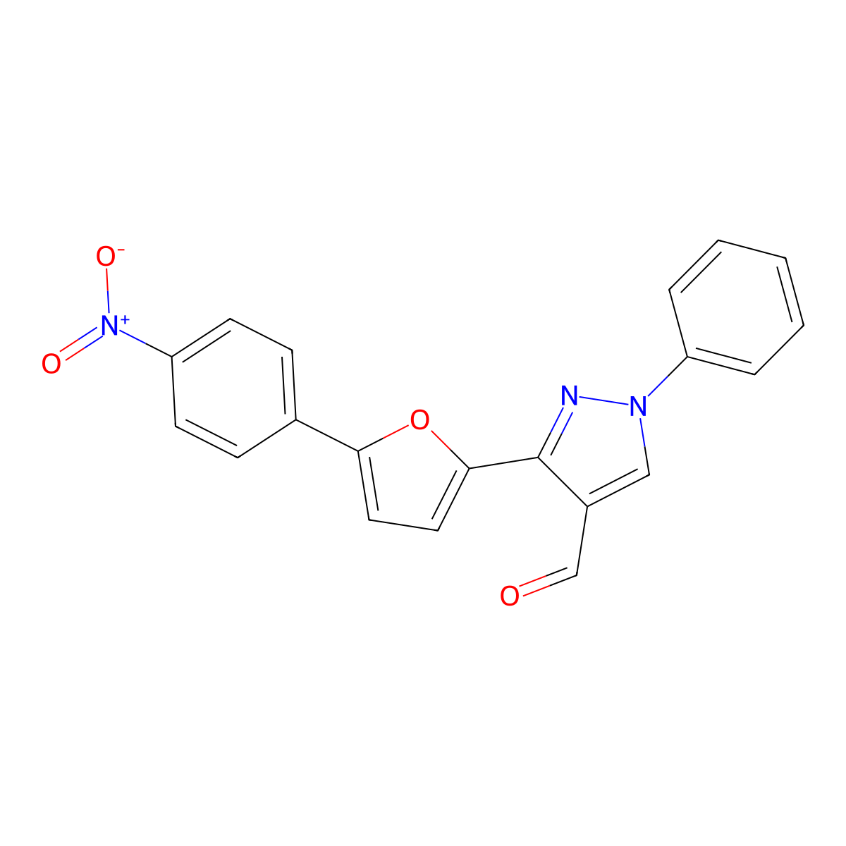 3-[5-(4-Nitrophenyl)furan-2-yl]-1-phenylpyrazole-4-carbaldehyde molecular structure, CAS 210825-10-8