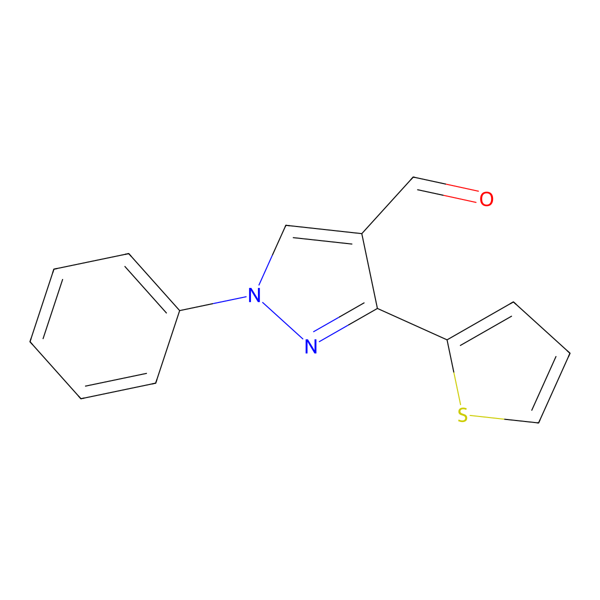 1-Phenyl-3-(thiophen-2-yl)-1H-pyrazole-4-carbaldehyde molecular structure, CAS 210825-11-9