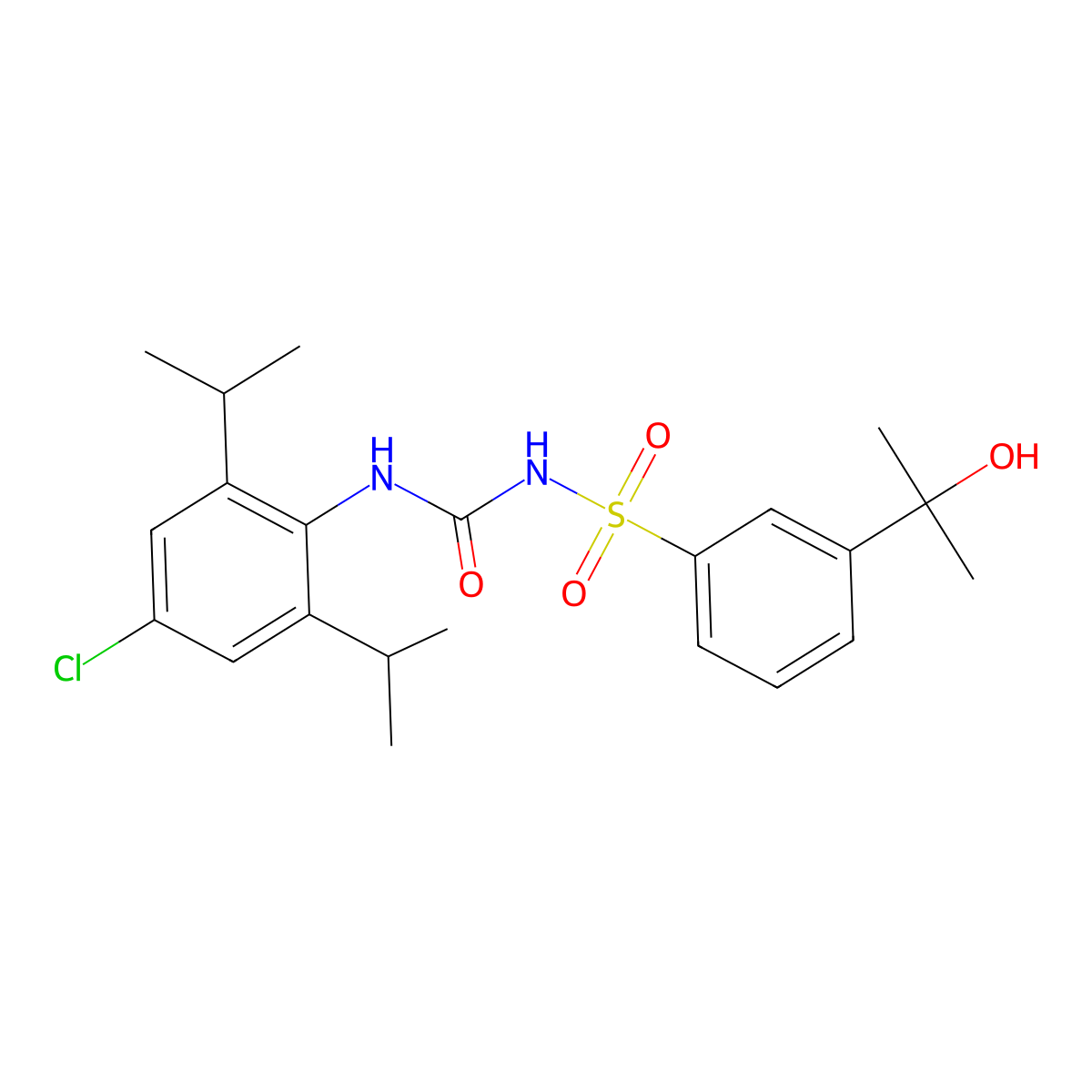 N-((4-Chloro-2,6-diisopropylphenyl)carbamoyl)-3-(2-hydroxypropan-2-yl)benzenesulfonamide molecular structure, CAS 210825-31-3