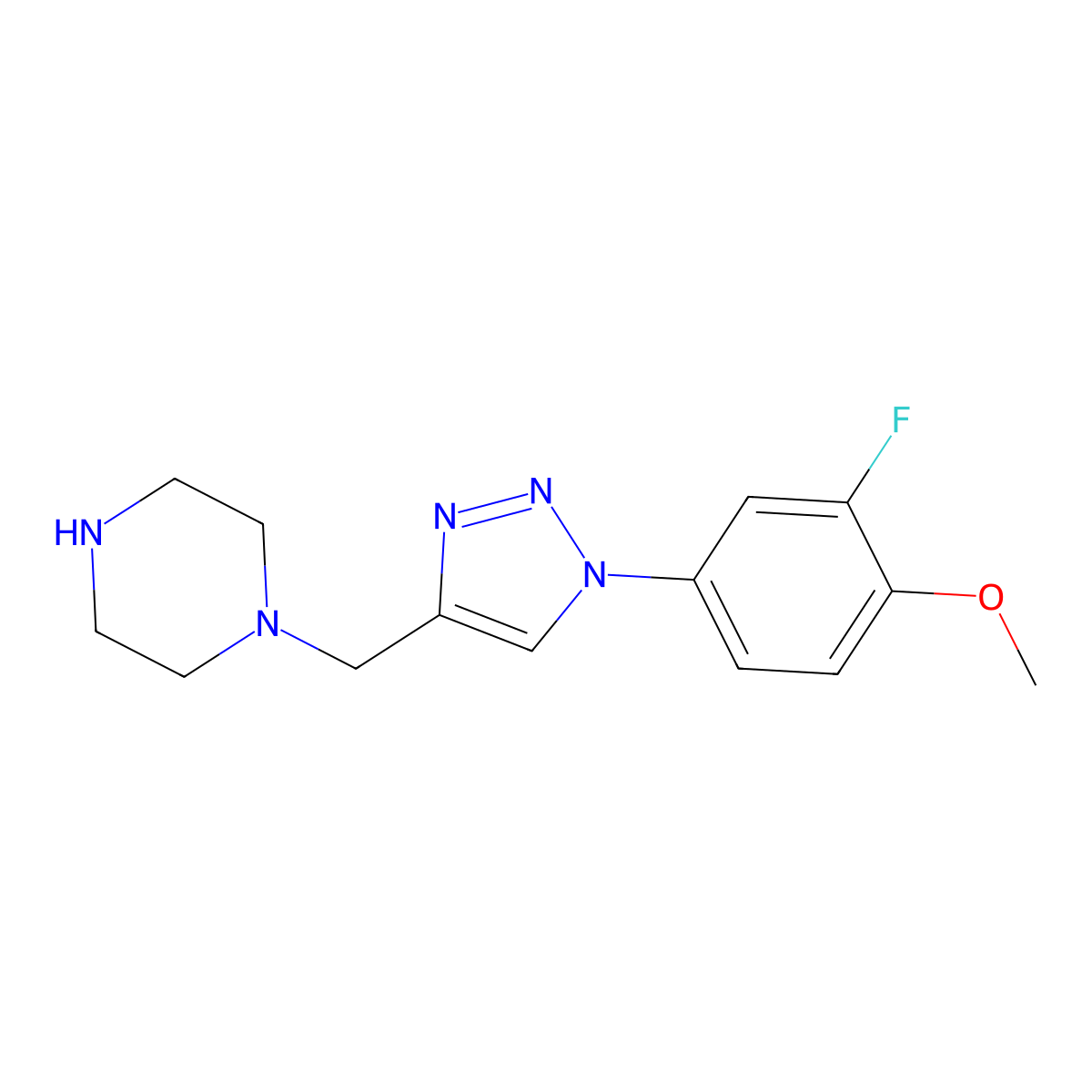 1-{[1-(3-fluoro-4-methoxyphenyl)-1H-1,2,3-triazol-4-yl]methyl}piperazine molecular structure, CAS 2108266-85-7