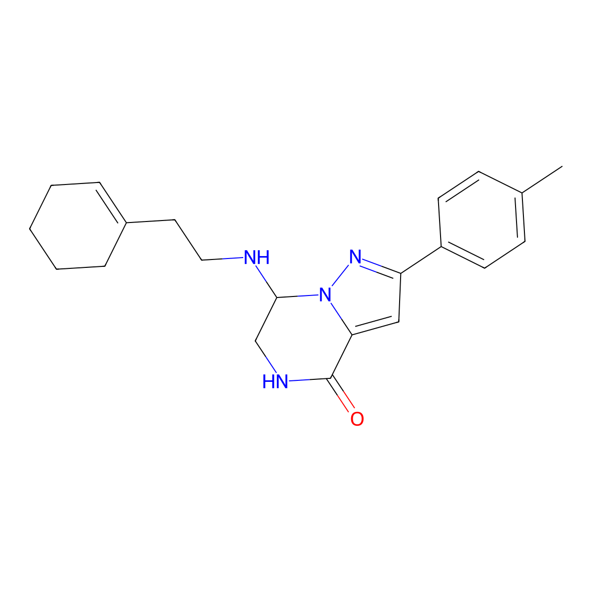 7-[(2-cyclohex-1-en-1-ylethyl)amino]-2-(4-methylphenyl)-6,7-dihydropyrazolo[1,5-a]pyrazin-4(5H)-one molecular structure, CAS 2108267-80-5