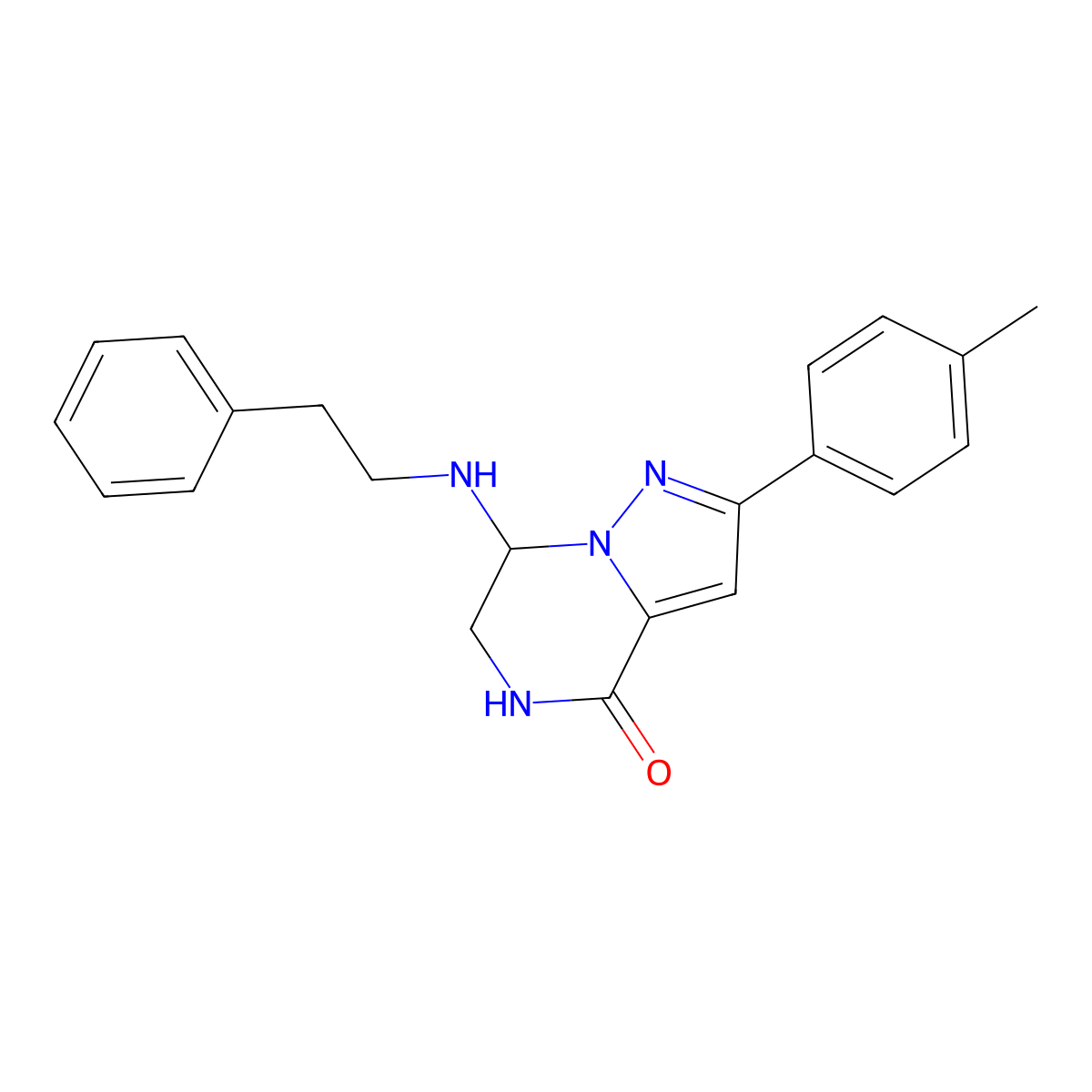 2-(4-methylphenyl)-7-[(2-phenylethyl)amino]-6,7-dihydropyrazolo[1,5-a]pyrazin-4(5H)-one molecular structure, CAS 2108267-98-5