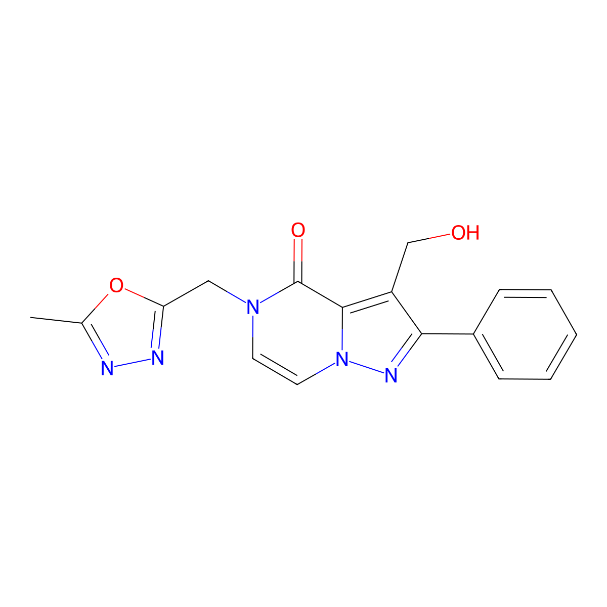 3-(hydroxymethyl)-5-[(5-methyl-1,3,4-oxadiazol-2-yl)methyl]-2-phenylpyrazolo[1,5-a]pyrazin-4(5H)-one molecular structure, CAS 2108270-49-9