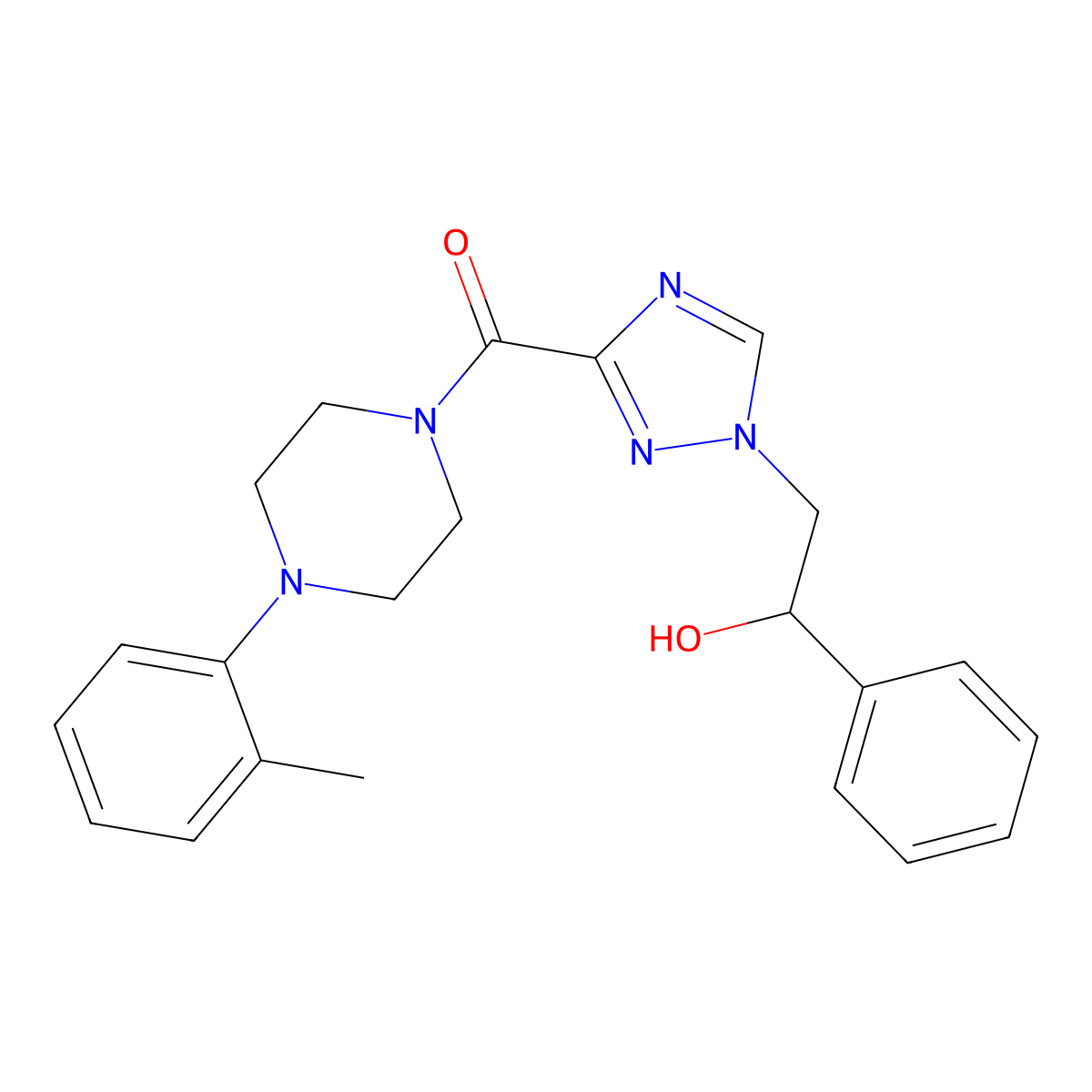 2-{3-[4-(2-methylphenyl)piperazine-1-carbonyl]-1H-1,2,4-triazol-1-yl}-1-phenylethan-1-ol molecular structure, CAS 2108304-78-3