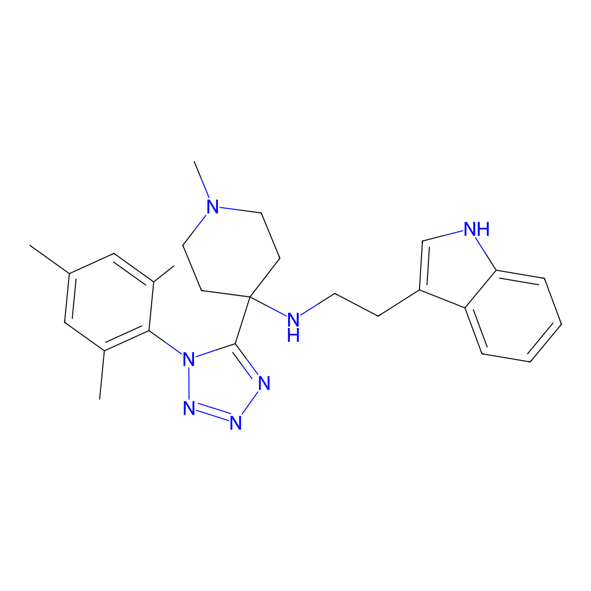 N-[1-Methyl-4-[1-(2,4,6-trimethylphenyl)-1H-tetrazol-5-yl]-4-piperidinyl]-1H-indole-3-ethanamine molecular structure, CAS 2108306-59-6