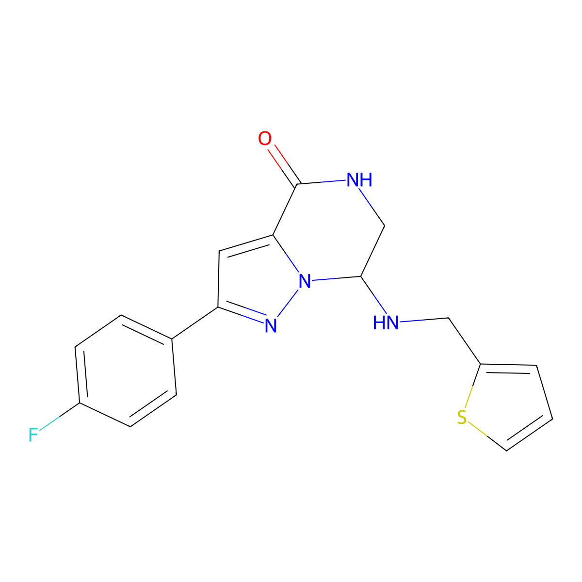 2-(4-fluorophenyl)-7-[(2-thienylmethyl)amino]-6,7-dihydropyrazolo[1,5-a]pyrazin-4(5H)-one molecular structure, CAS 2108310-98-9