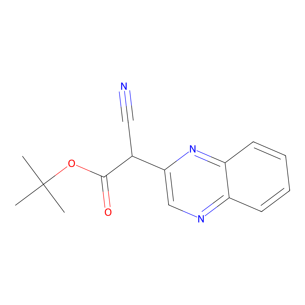 Tert-butyl 2-cyano-2-quinoxalin-2-ylacetate molecular structure, CAS 2108326-25-4