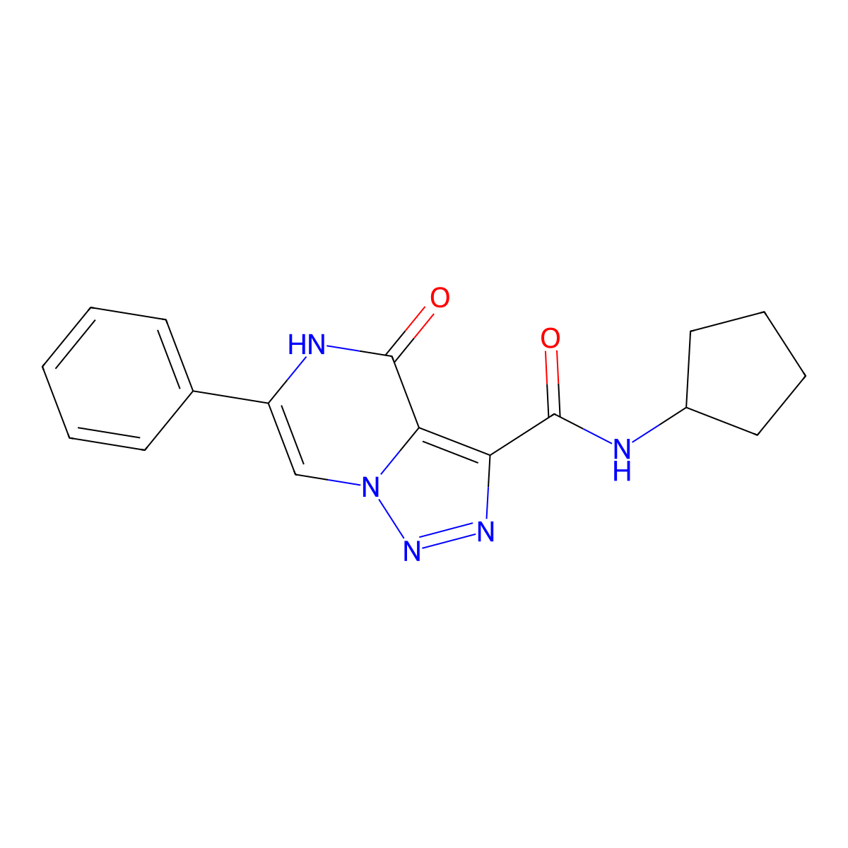 N-cyclopentyl-4-oxo-6-phenyl-4,5-dihydro[1,2,3]triazolo[1,5-a]pyrazine-3-carboxamide molecular structure, CAS 2108326-98-1