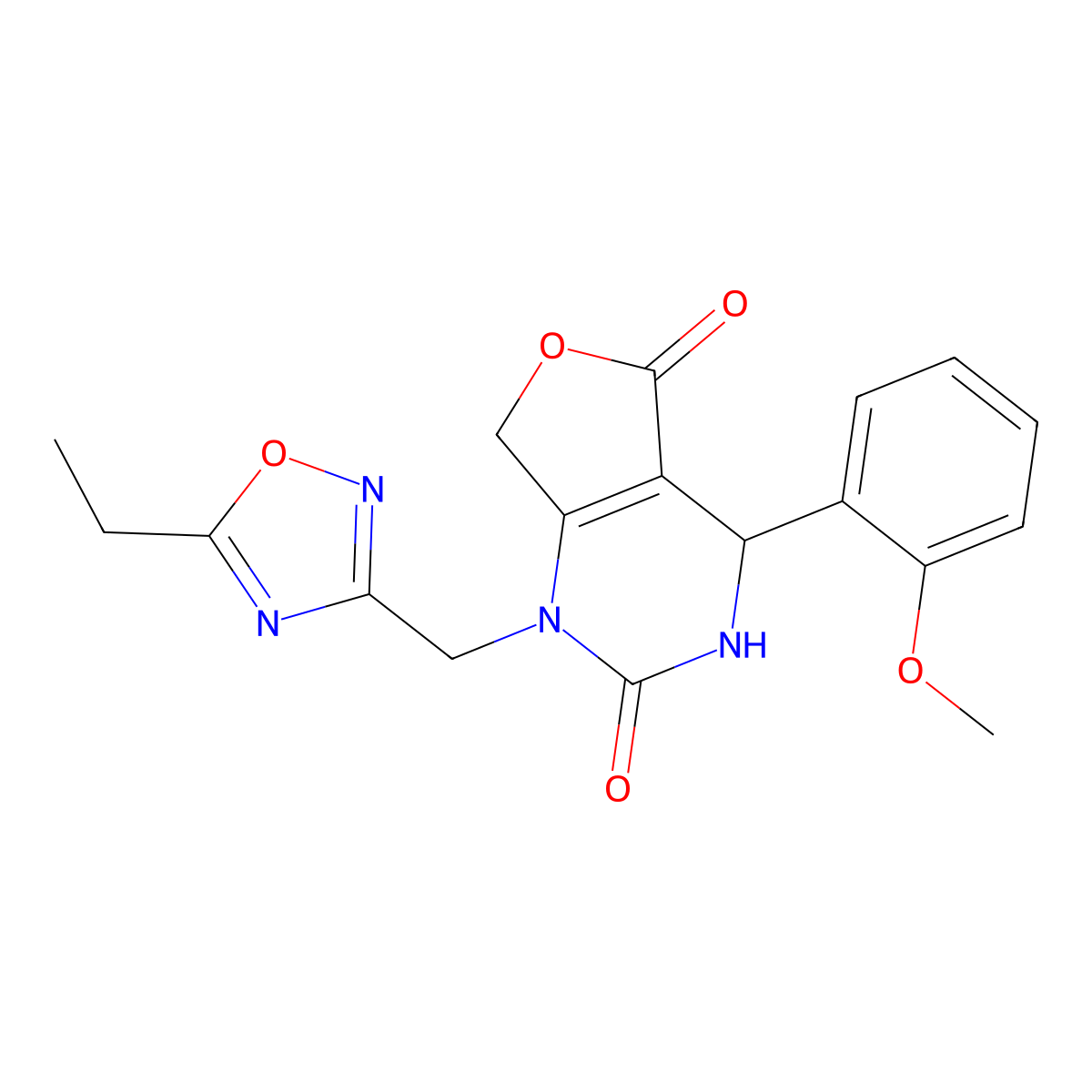 1-[(5-ethyl-1,2,4-oxadiazol-3-yl)methyl]-4-(2-methoxyphenyl)-1H,2H,3H,4H,5H,7H-furo[3,4-d]pyrimidine-2,5-dione molecular structure, CAS 2108328-32-9