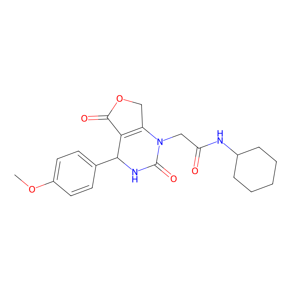 N-cyclohexyl-2-[4-(4-methoxyphenyl)-2,5-dioxo-1H,2H,3H,4H,5H,7H-furo[3,4-d]pyrimidin-1-yl]acetamide molecular structure, CAS 2108328-38-5