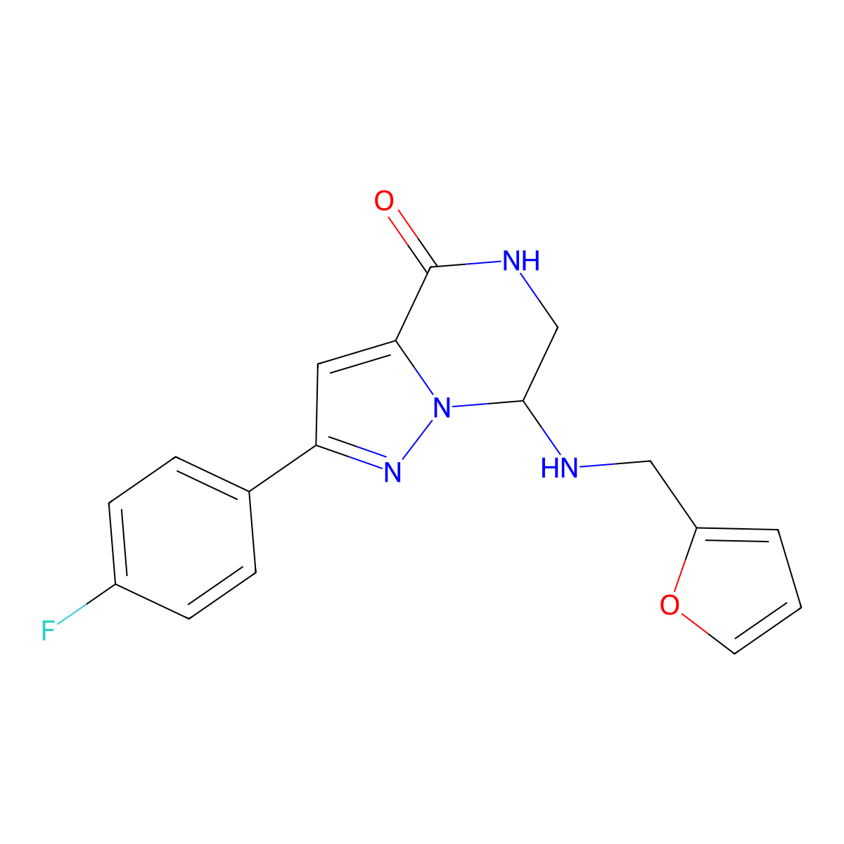 2-(4-fluorophenyl)-7-[(2-furylmethyl)amino]-6,7-dihydropyrazolo[1,5-a]pyrazin-4(5H)-one molecular structure, CAS 2108328-63-6