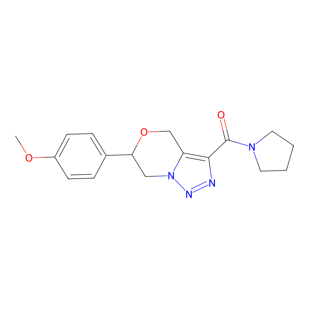 6-(4-methoxyphenyl)-3-(pyrrolidin-1-ylcarbonyl)-6,7-dihydro-4H-[1,2,3]triazolo[5,1-c][1,4]oxazine molecular structure, CAS 2108348-83-8