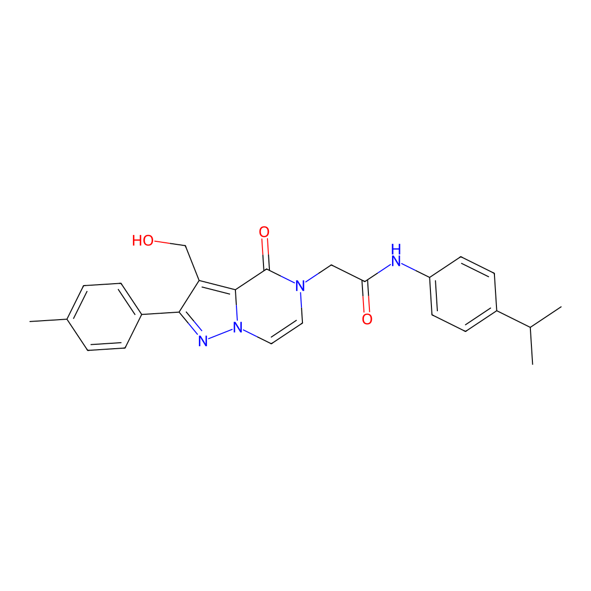 2-[3-(hydroxymethyl)-2-(4-methylphenyl)-4-oxo-4H,5H-pyrazolo[1,5-a]pyrazin-5-yl]-N-[4-(propan-2-yl)phenyl]acetamide molecular structure, CAS 2108351-70-6