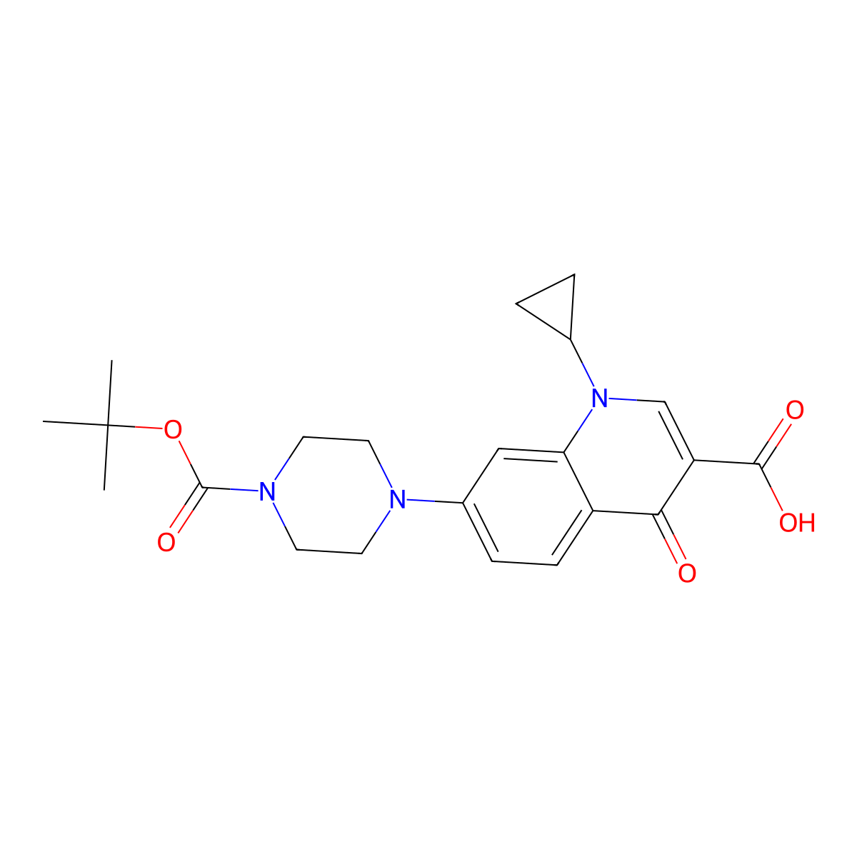 7-(4-(tert-Butoxycarbonyl)piperazin-1-yl)-1-cyclopropyl-4-oxo-1,4-dihydroquinoline-3-carboxylic acid molecular structure, CAS 2108359-76-6