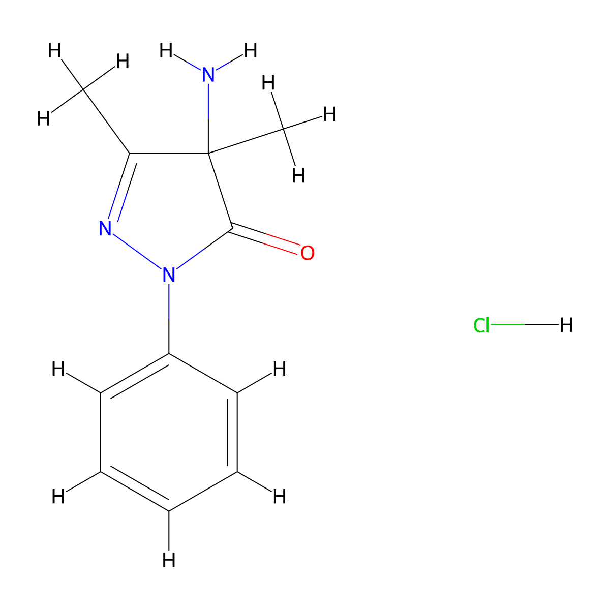 4-Amino-4,5-dimethyl-2-phenyl-2,4-dihydro-3H-pyrazol-3-one hydrochloride molecular structure, CAS 2108381-76-4
