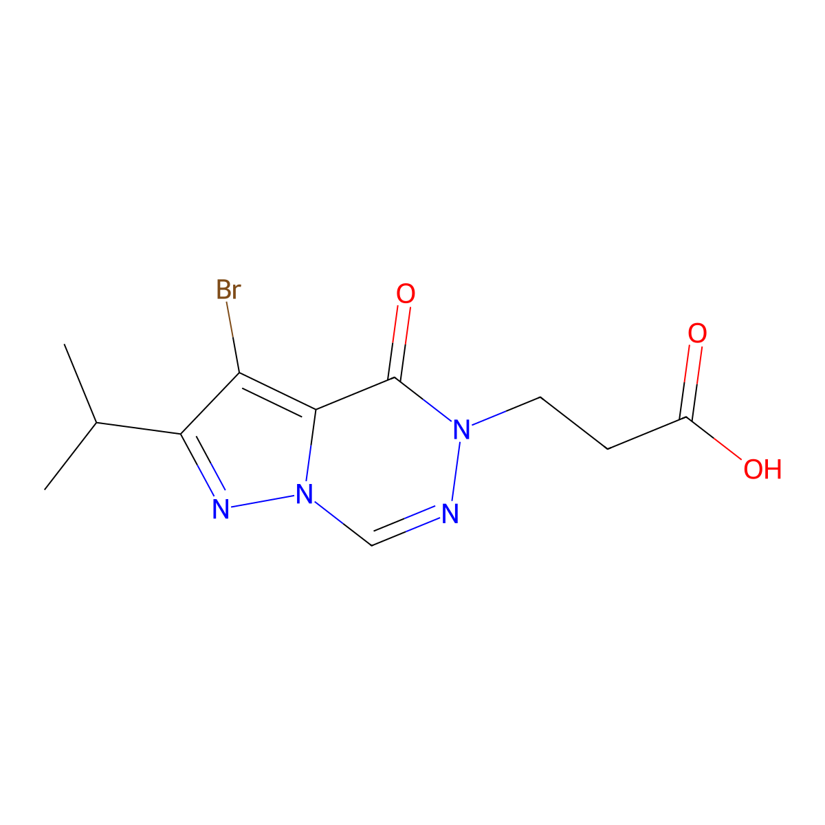 3-[3-bromo-4-oxo-2-(propan-2-yl)pyrazolo[1,5-d][1,2,4]triazin-5(4H)-yl]propanoic acid molecular structure, CAS 2108407-56-1