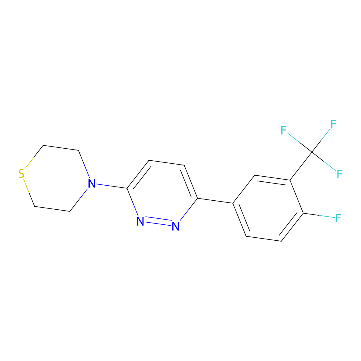 4-[6-[4-Fluoro-3-(trifluoromethyl)phenyl]pyridazin-3-yl]thiomorpholine molecular structure, CAS 2108442-34-6
