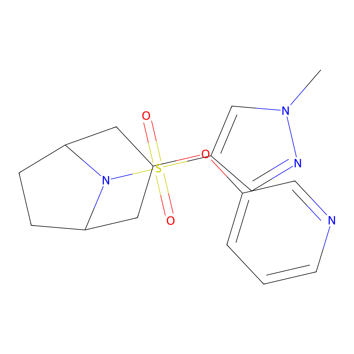 (1R,5S)-8-((1-methyl-1H-pyrazol-4-yl)sulfonyl)-3-(pyridin-3-yloxy)-8-azabicyclo[3.2.1]octane molecular structure, CAS 2108443-11-2