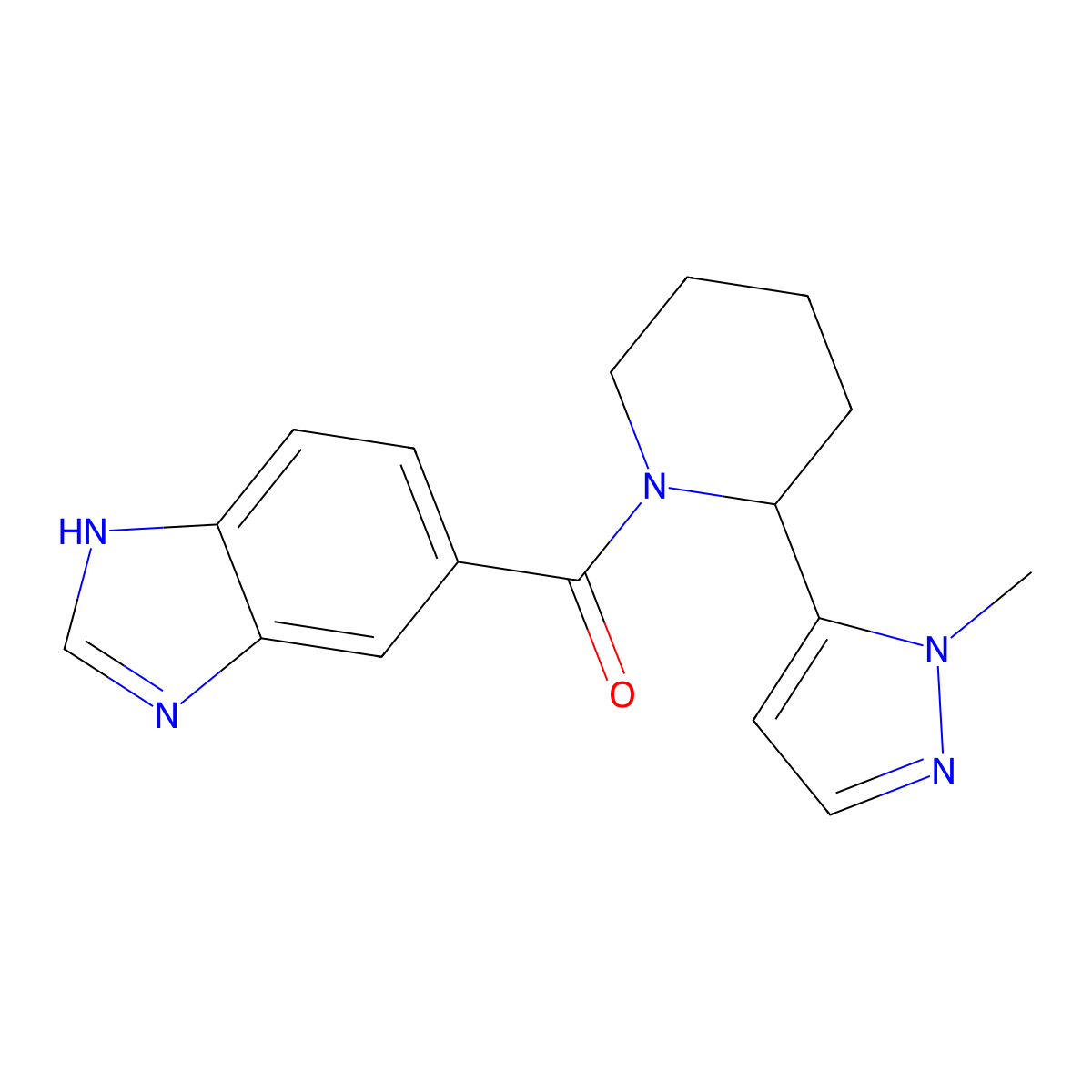 5-[2-(1-methyl-1H-pyrazol-5-yl)piperidine-1-carbonyl]-1H-1,3-benzodiazole molecular structure, CAS 2108450-62-8