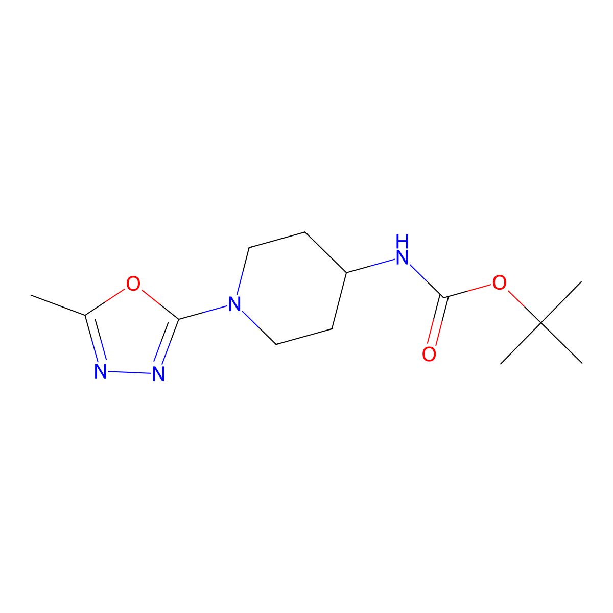 tert-butyl N-[1-(5-methyl-1,3,4-oxadiazol-2-yl)piperidin-4-yl]carbamate molecular structure, CAS 2108456-95-5