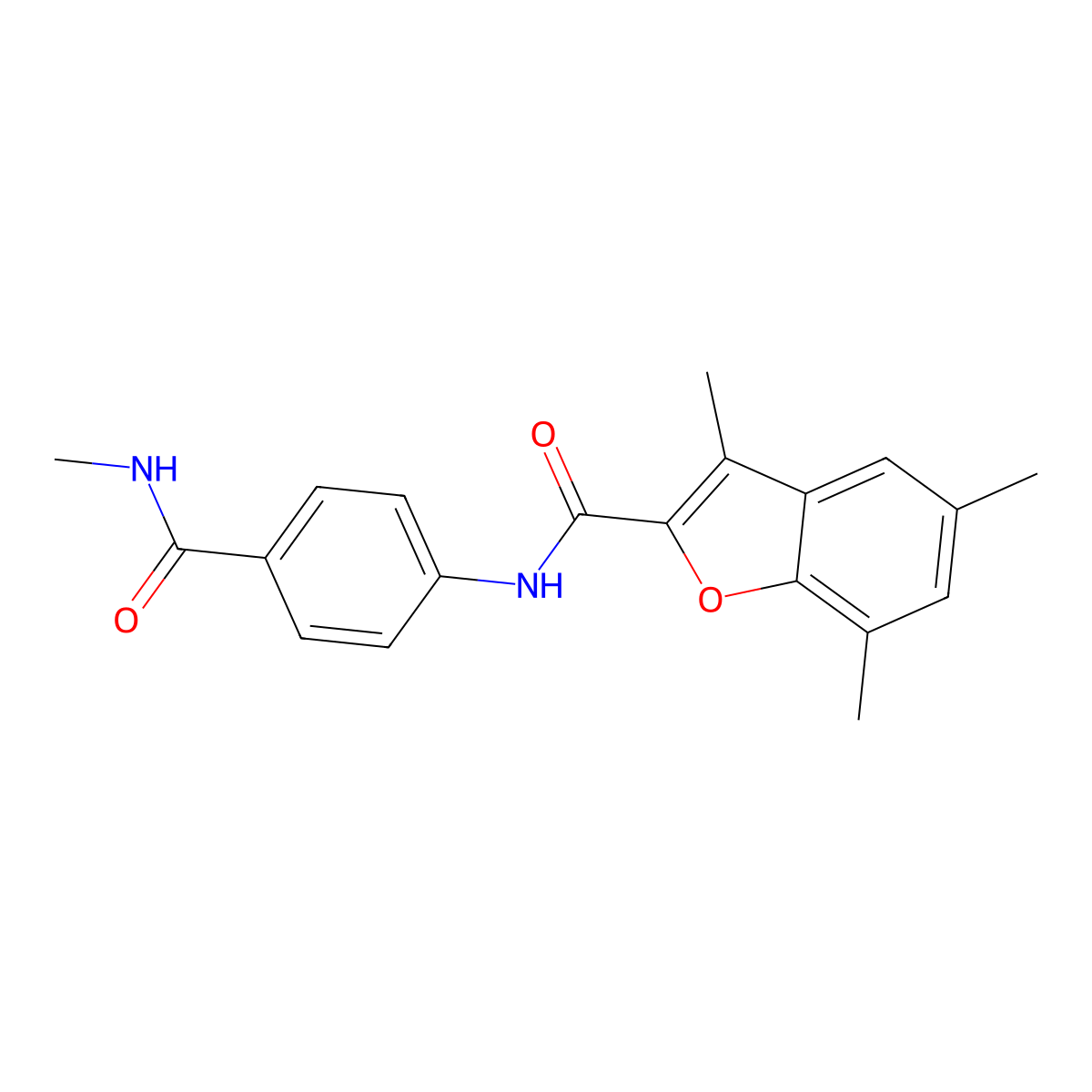 2-Benzofurancarboxamide, 3,5,7-trimethyl-N-[4-[(methylamino)carbonyl]phenyl]- molecular structure, CAS 2108487-22-3