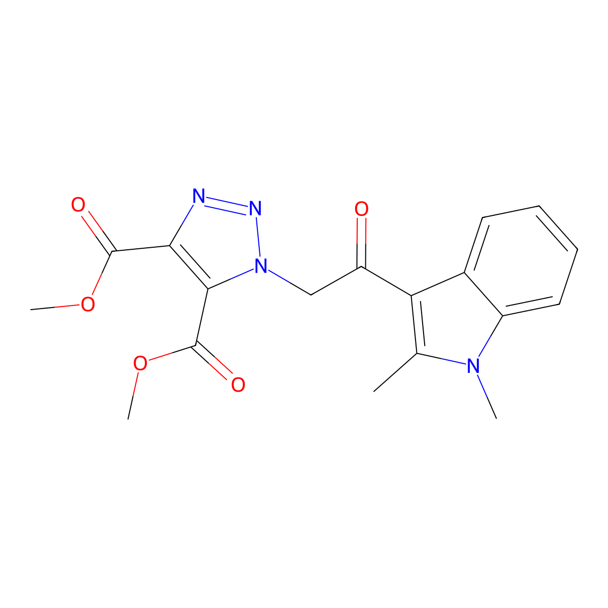 4,5-dimethyl 1-[2-(1,2-dimethyl-1H-indol-3-yl)-2-oxoethyl]-1H-1,2,3-triazole-4,5-dicarboxylate molecular structure, CAS 2108519-53-3