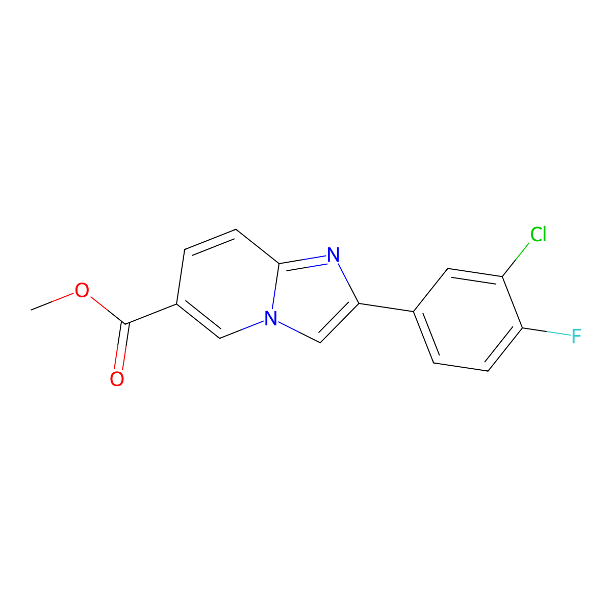 Methyl 2-(3-chloro-4-fluorophenyl)imidazo[1,2-a]pyridine-6-carboxylate molecular structure, CAS 2108526-98-1