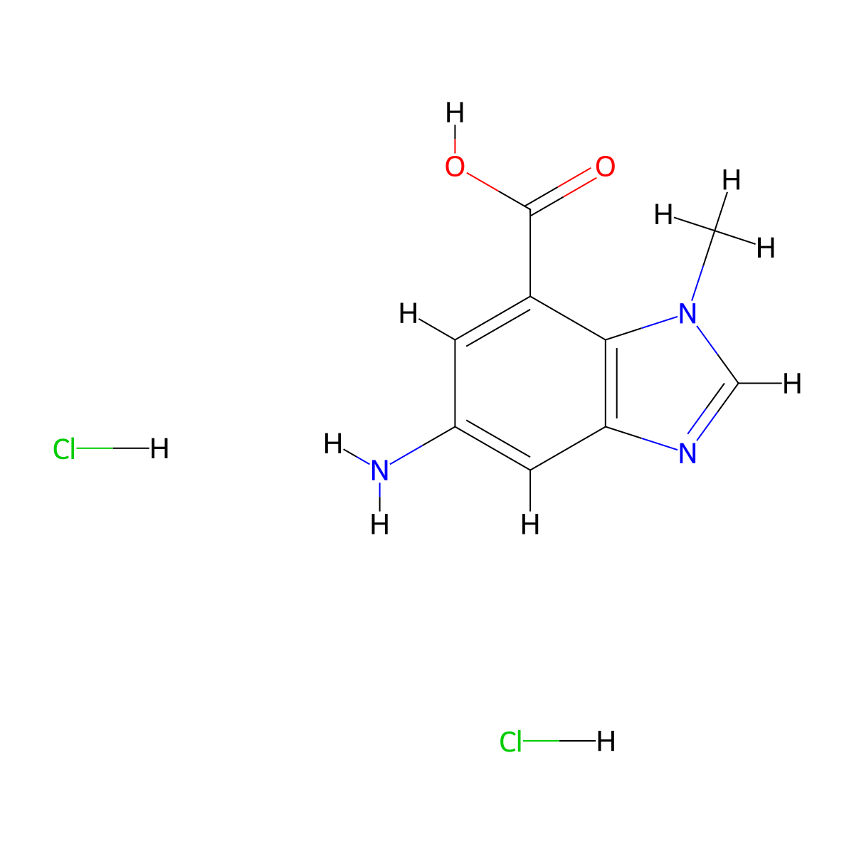 6-Amino-3-methylbenzimidazole-4-carboxylic acid;dihydrochloride molecular structure, CAS 2108527-81-5