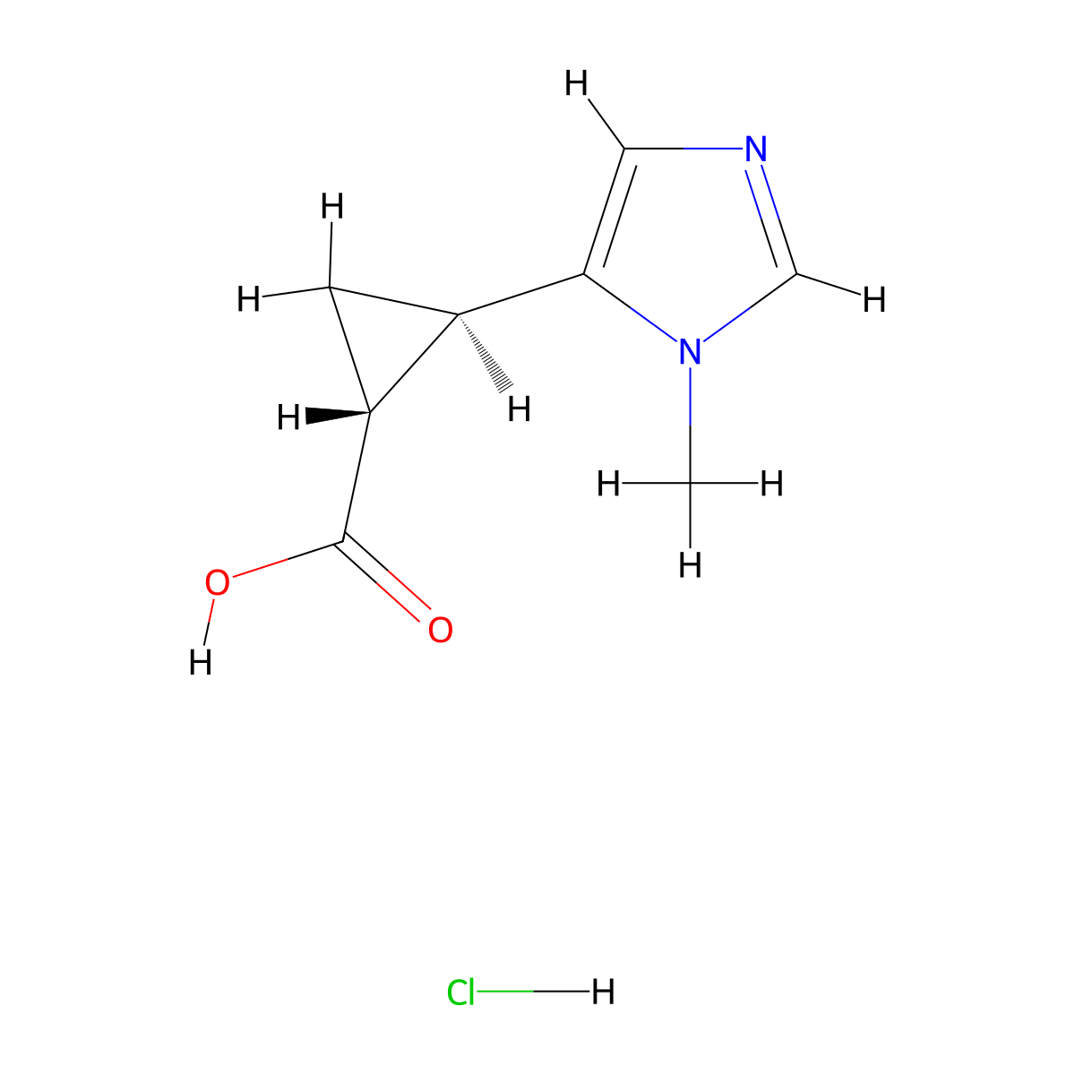 rac-(1R,2R)-2-(1-methyl-1H-imidazol-5-yl)cyclopropane-1-carboxylic acid hydrochloride molecular structure, CAS 2108566-75-0
