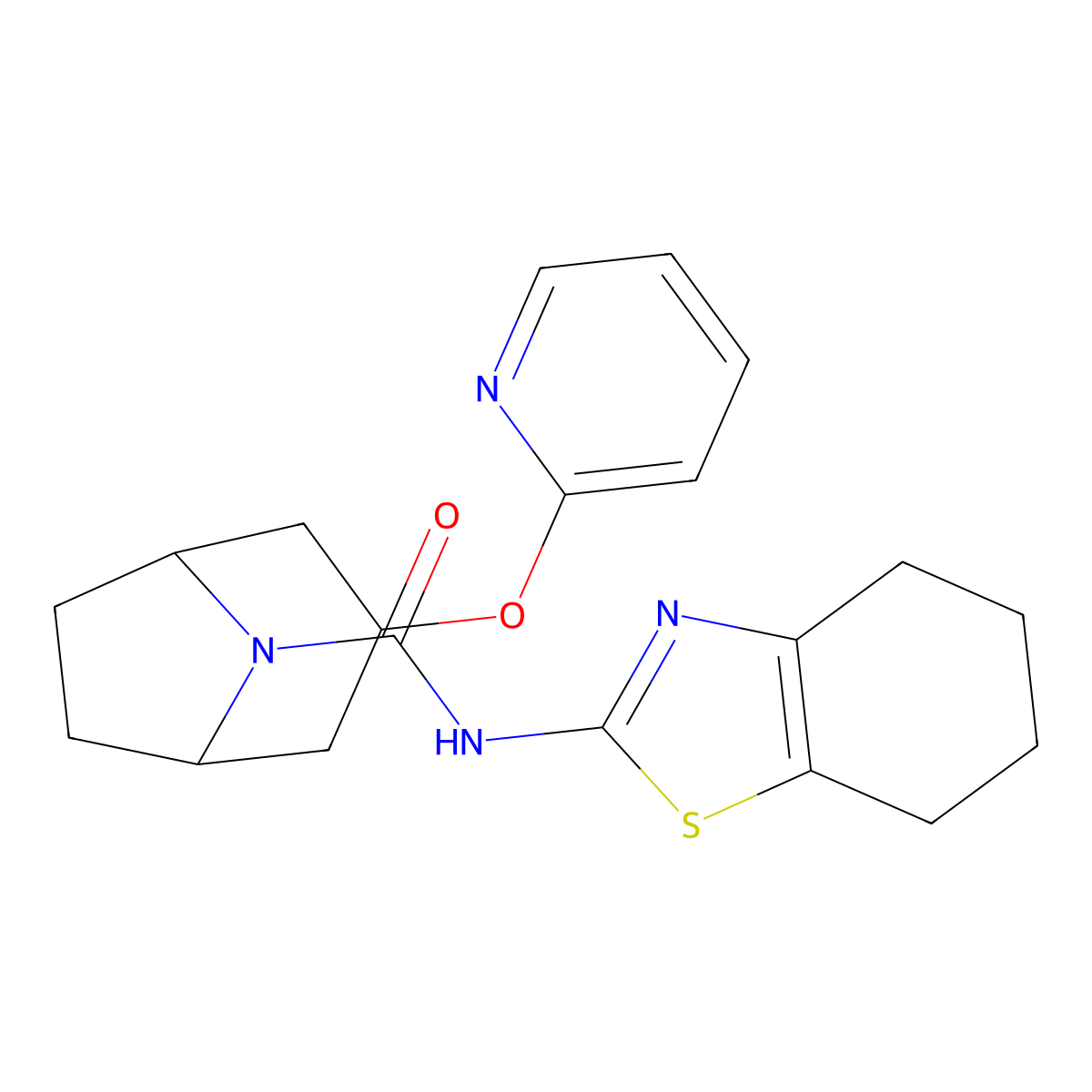 3-(pyridin-2-yloxy)-N-(4,5,6,7-tetrahydro-1,3-benzothiazol-2-yl)-8-azabicyclo[3.2.1]octane-8-carboxamide molecular structure, CAS 2108567-75-3