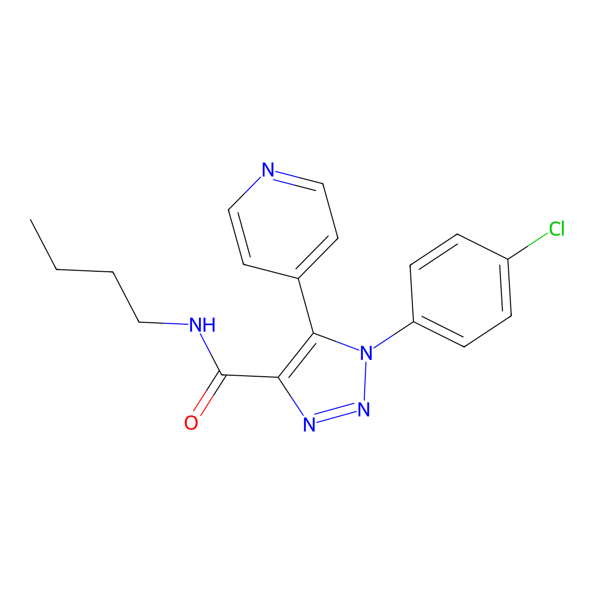 N-butyl-1-(4-chlorophenyl)-5-pyridin-4-yltriazole-4-carboxamide molecular structure, CAS 2108577-33-7