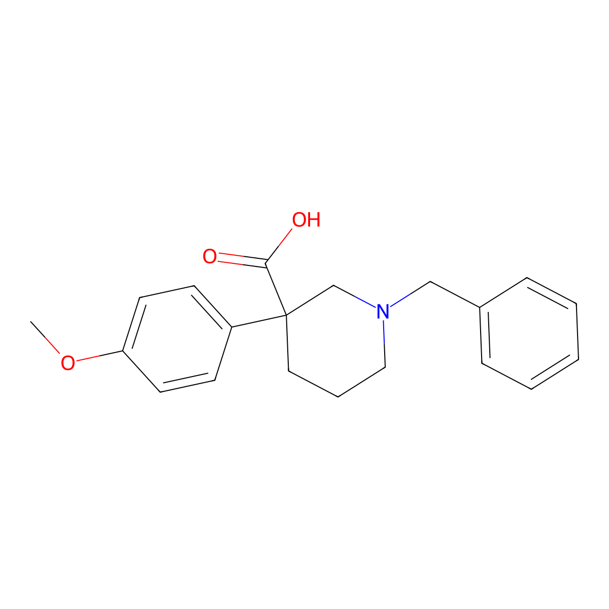 1-Benzyl-3-(4-methoxyphenyl)-piperadine-3-carboxylic acid molecular structure, CAS 2108662-70-8