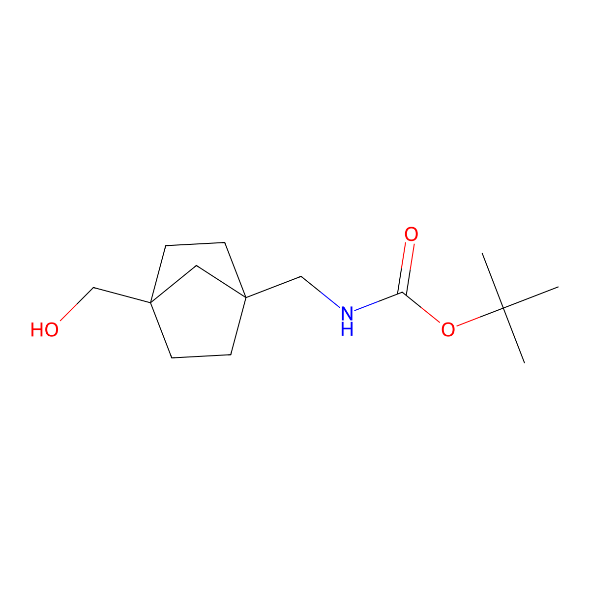 Tert-butyl ((4-(hydroxymethyl)bicyclo[2.2.1]heptan-1-yl)methyl)carbamate molecular structure, CAS 2108663-71-2