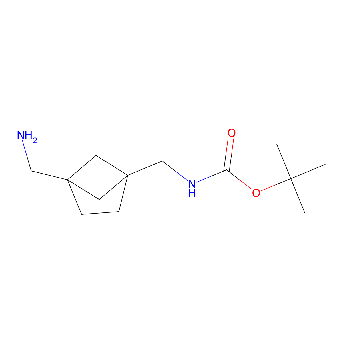 Tert-butyl ((4-(aminomethyl)bicyclo[2.1.1]hexan-1-yl)methyl)carbamate molecular structure, CAS 2108663-74-5
