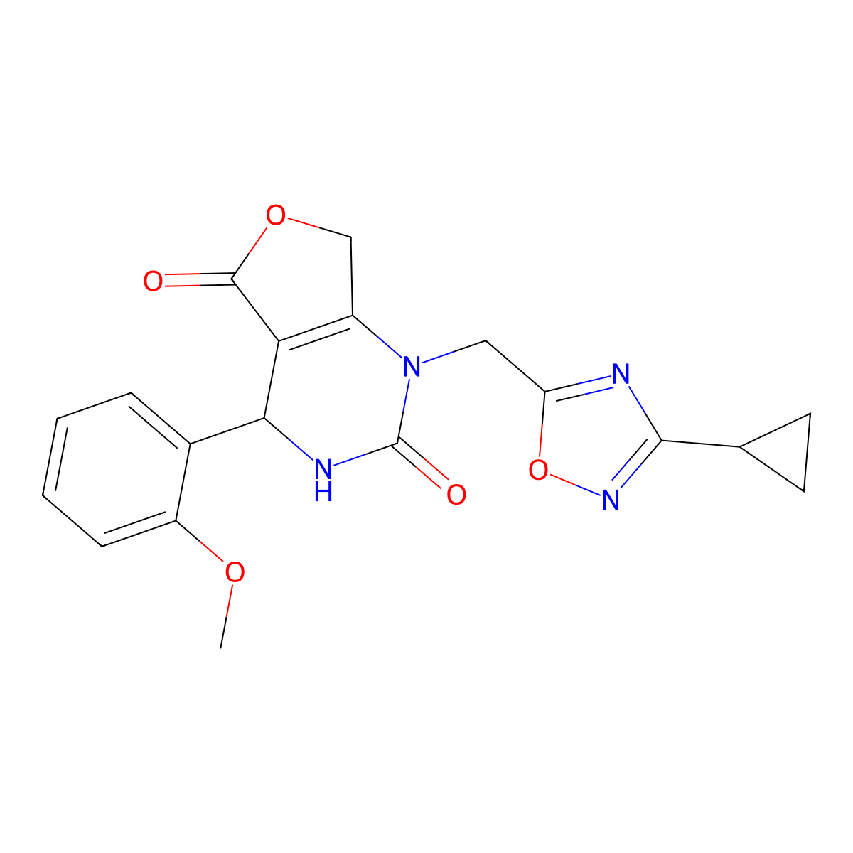 1-[(3-cyclopropyl-1,2,4-oxadiazol-5-yl)methyl]-4-(2-methoxyphenyl)-1H,2H,3H,4H,5H,7H-furo[3,4-d]pyrimidine-2,5-dione molecular structure, CAS 2108711-43-7