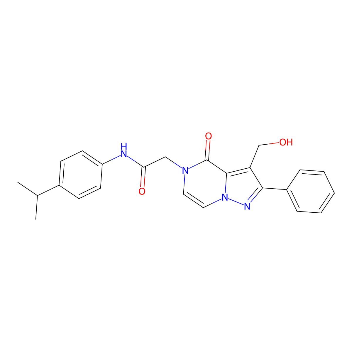 2-[3-(hydroxymethyl)-4-oxo-2-phenyl-4H,5H-pyrazolo[1,5-a]pyrazin-5-yl]-N-[4-(propan-2-yl)phenyl]acetamide molecular structure, CAS 2108711-64-2