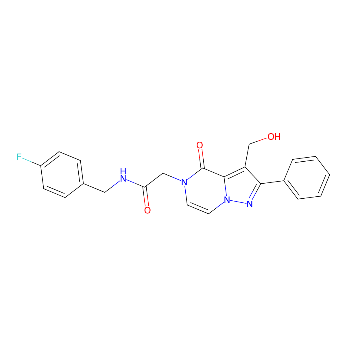 N-[(4-fluorophenyl)methyl]-2-[3-(hydroxymethyl)-4-oxo-2-phenyl-4H,5H-pyrazolo[1,5-a]pyrazin-5-yl]acetamide molecular structure, CAS 2108711-72-2