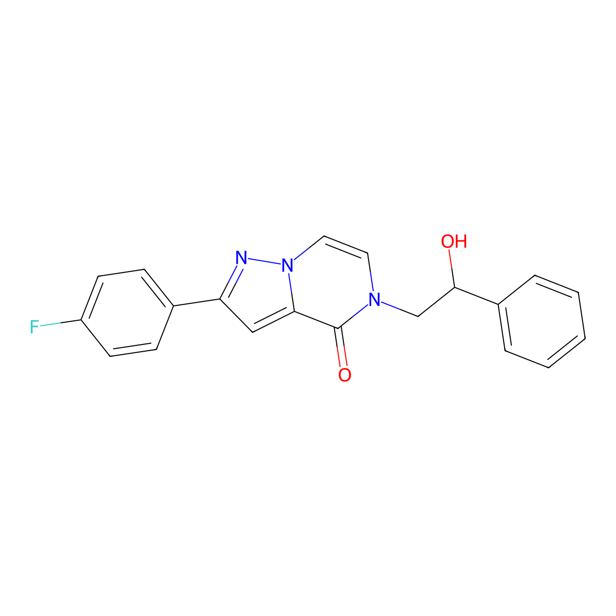 2-(4-fluorophenyl)-5-(2-hydroxy-2-phenylethyl)pyrazolo[1,5-a]pyrazin-4(5H)-one molecular structure, CAS 2108713-33-1