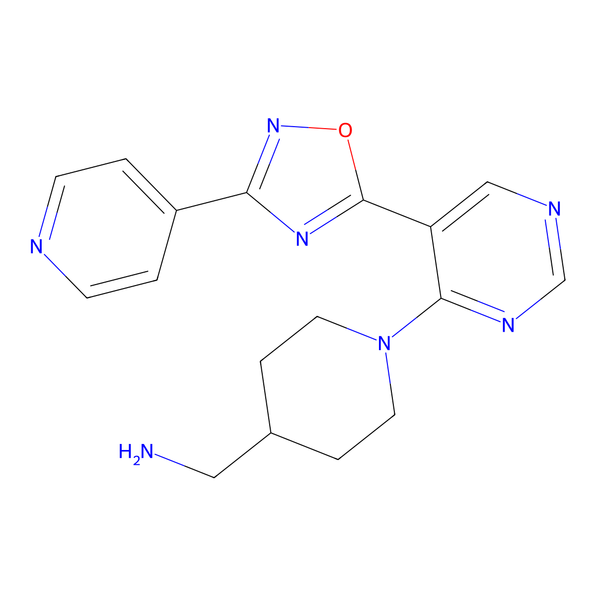 ({1-[5-(3-Pyridin-4-yl-1,2,4-oxadiazol-5-yl)pyrimidin-4-yl]piperidin-4-yl}methyl)amine molecular structure, CAS 2108717-60-6