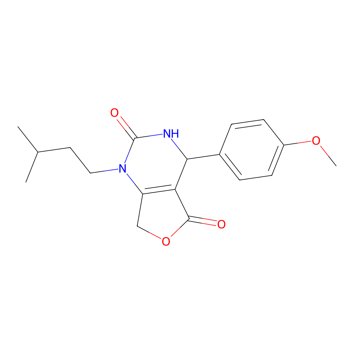 4-(4-methoxyphenyl)-1-(3-methylbutyl)-4,7-dihydrofuro[3,4-d]pyrimidine-2,5(1H,3H)-dione molecular structure, CAS 2108718-16-5