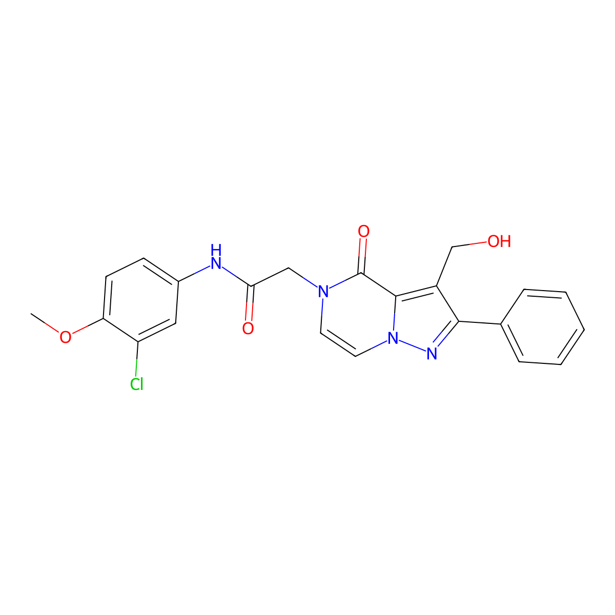 N-(3-chloro-4-methoxyphenyl)-2-[3-(hydroxymethyl)-4-oxo-2-phenyl-4H,5H-pyrazolo[1,5-a]pyrazin-5-yl]acetamide molecular structure, CAS 2108718-32-5