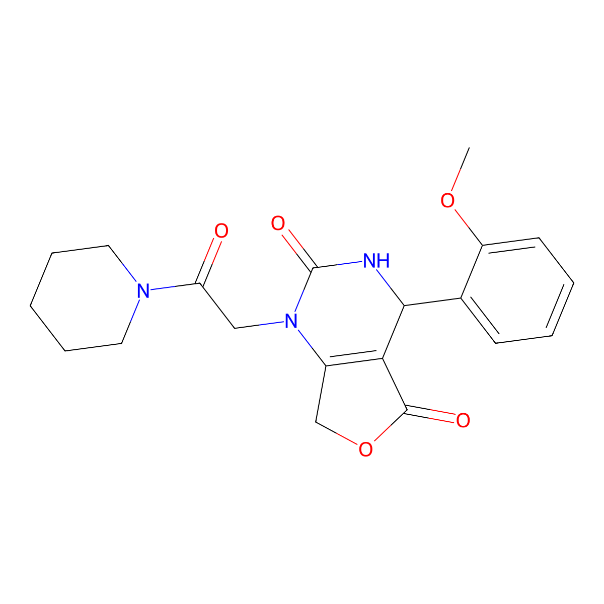 4-(2-methoxyphenyl)-1-[2-oxo-2-(piperidin-1-yl)ethyl]-1H,2H,3H,4H,5H,7H-furo[3,4-d]pyrimidine-2,5-dione molecular structure, CAS 2108729-96-8
