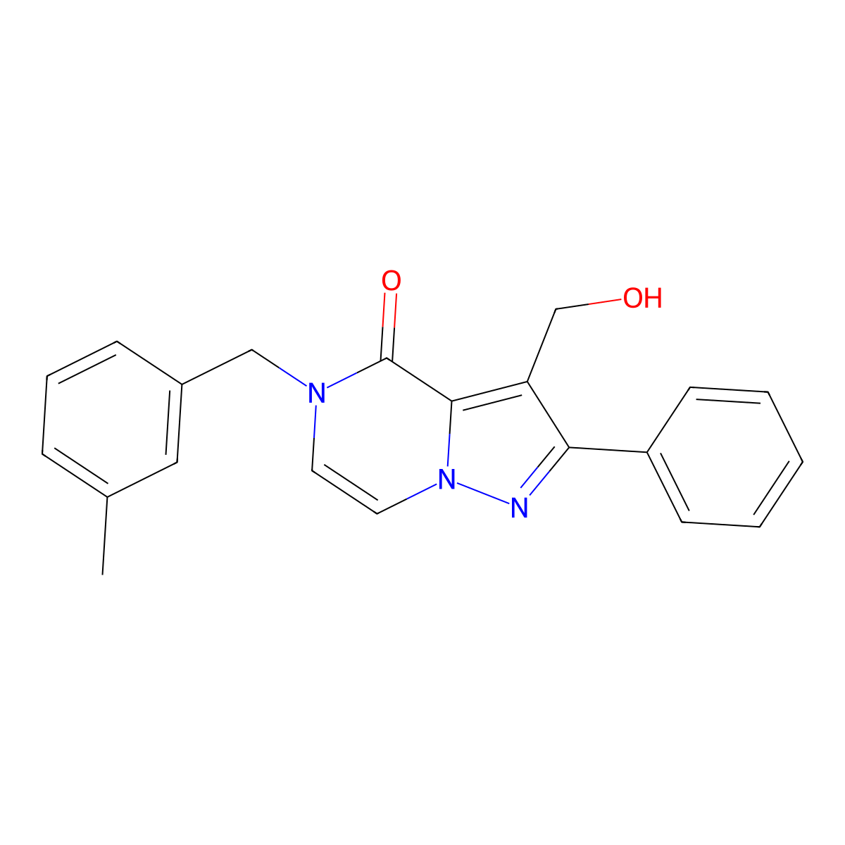 3-(hydroxymethyl)-5-(3-methylbenzyl)-2-phenylpyrazolo[1,5-a]pyrazin-4(5H)-one molecular structure, CAS 2108740-62-9