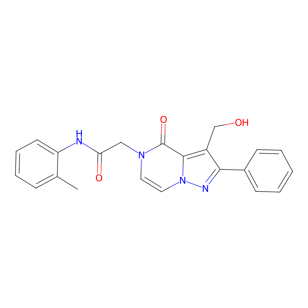 2-[3-(hydroxymethyl)-4-oxo-2-phenyl-4H,5H-pyrazolo[1,5-a]pyrazin-5-yl]-N-(2-methylphenyl)acetamide molecular structure, CAS 2108740-95-8