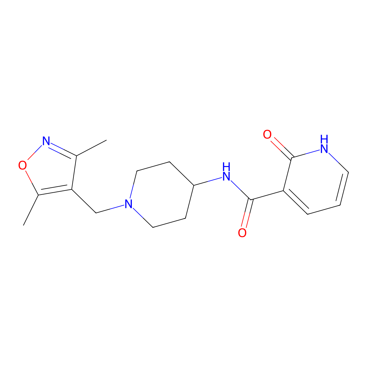N-{1-[(3,5-dimethylisoxazol-4-yl)methyl]piperidin-4-yl}-2-hydroxynicotinamide molecular structure, CAS 2108741-05-3