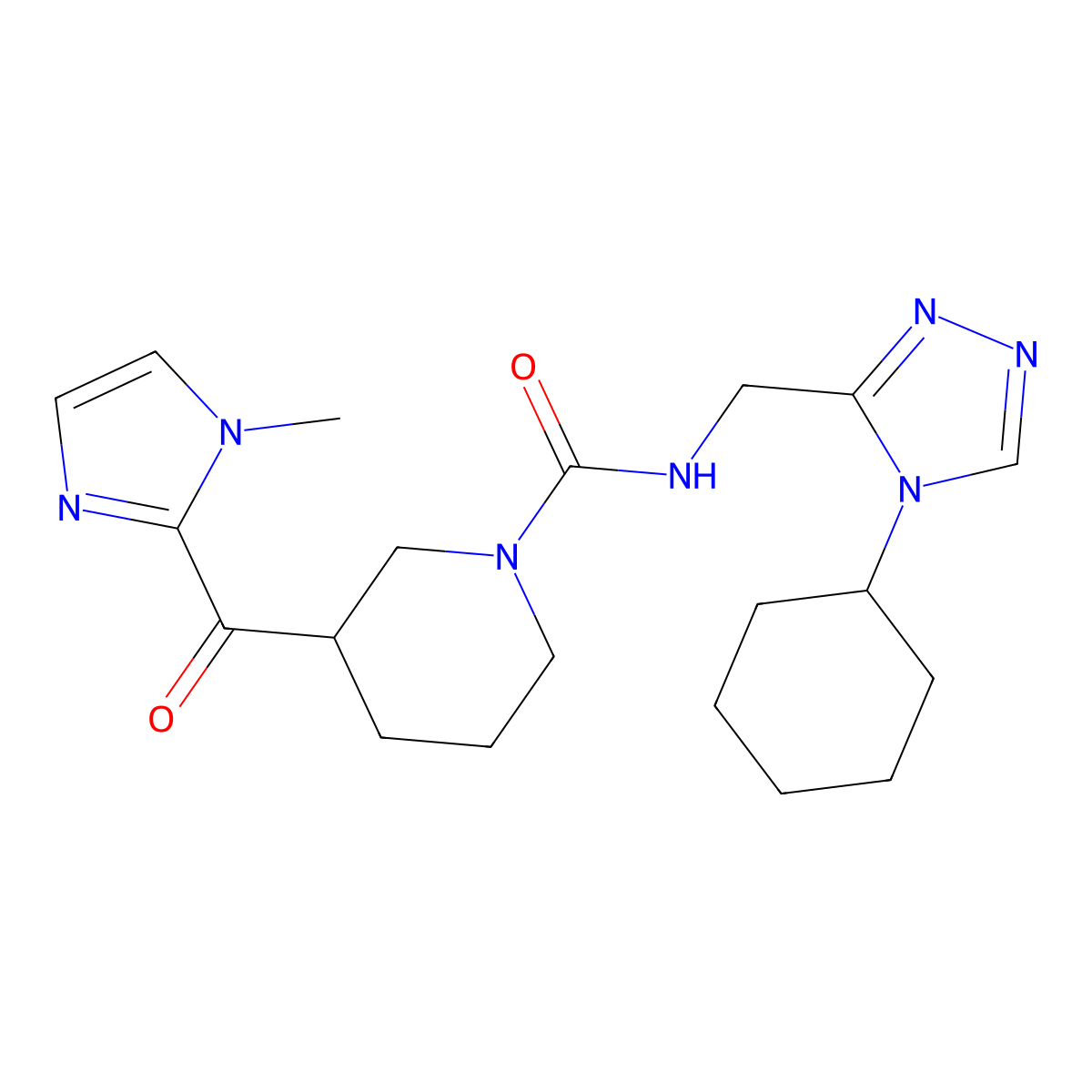 N-[(4-Cyclohexyl-1,2,4-triazol-3-YL)methyl]-3-(1-methylimidazole-2-carbonyl)piperidine-1-carboxamide molecular structure, CAS 2108750-70-3