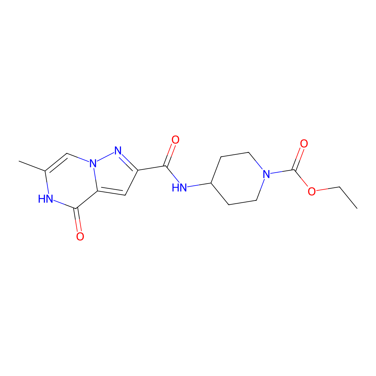 Ethyl 4-{[(6-methyl-4-oxo-4,5-dihydropyrazolo[1,5-a]pyrazin-2-yl)carbonyl]amino}piperidine-1-carboxylate molecular structure, CAS 2108756-00-7
