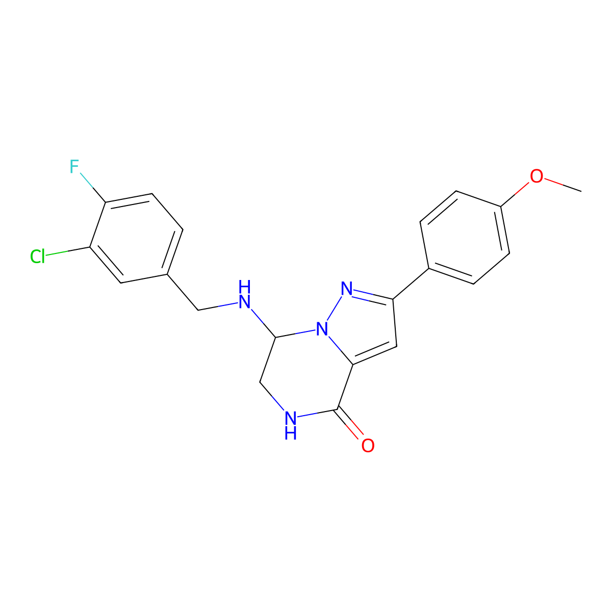 7-{[(3-chloro-4-fluorophenyl)methyl]amino}-2-(4-methoxyphenyl)-4H,5H,6H,7H-pyrazolo[1,5-a]pyrazin-4-one molecular structure, CAS 2108800-04-8