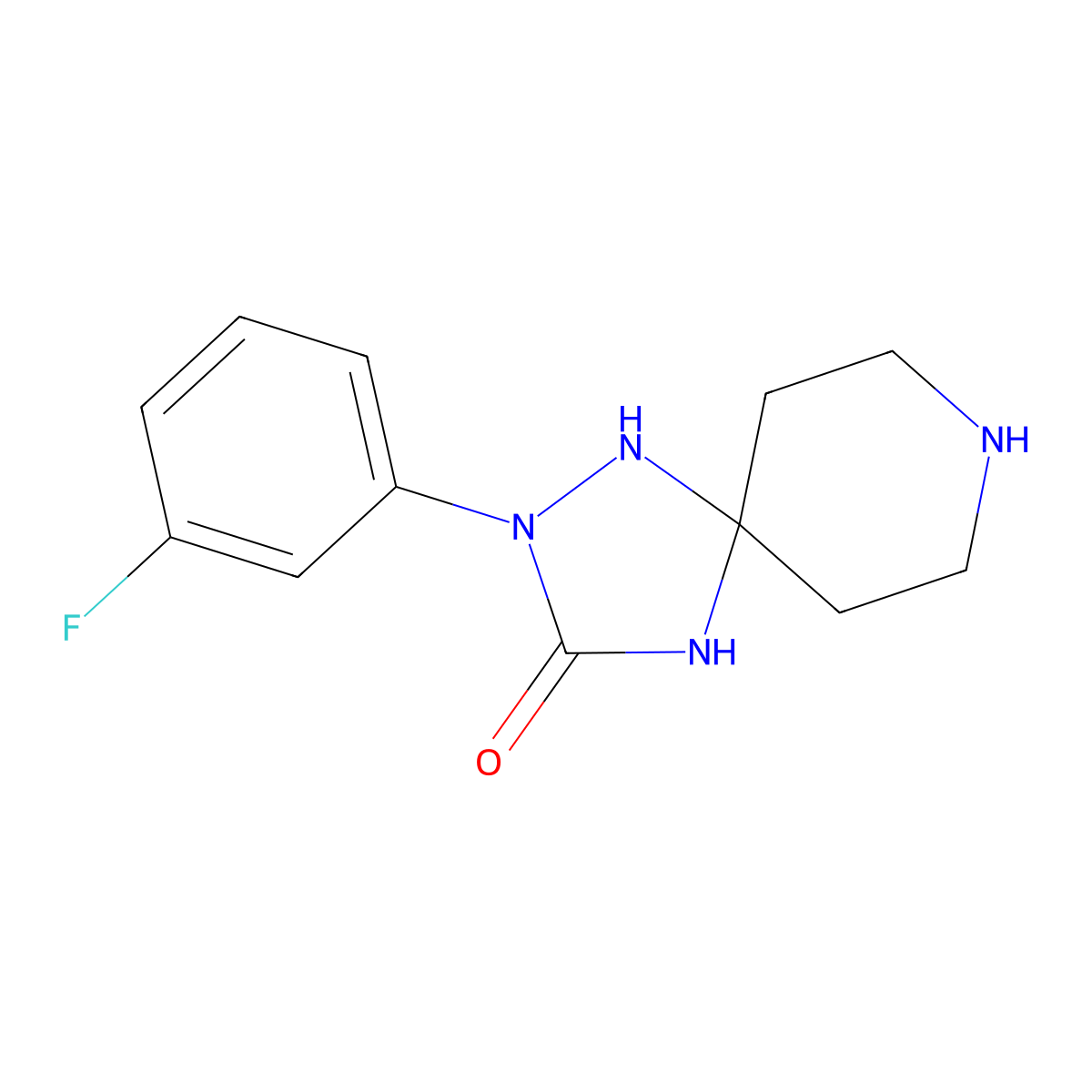 2-(3-Fluorophenyl)-1,2,4,8-tetraazaspiro[4.5]decan-3-one molecular structure, CAS 2108806-17-1