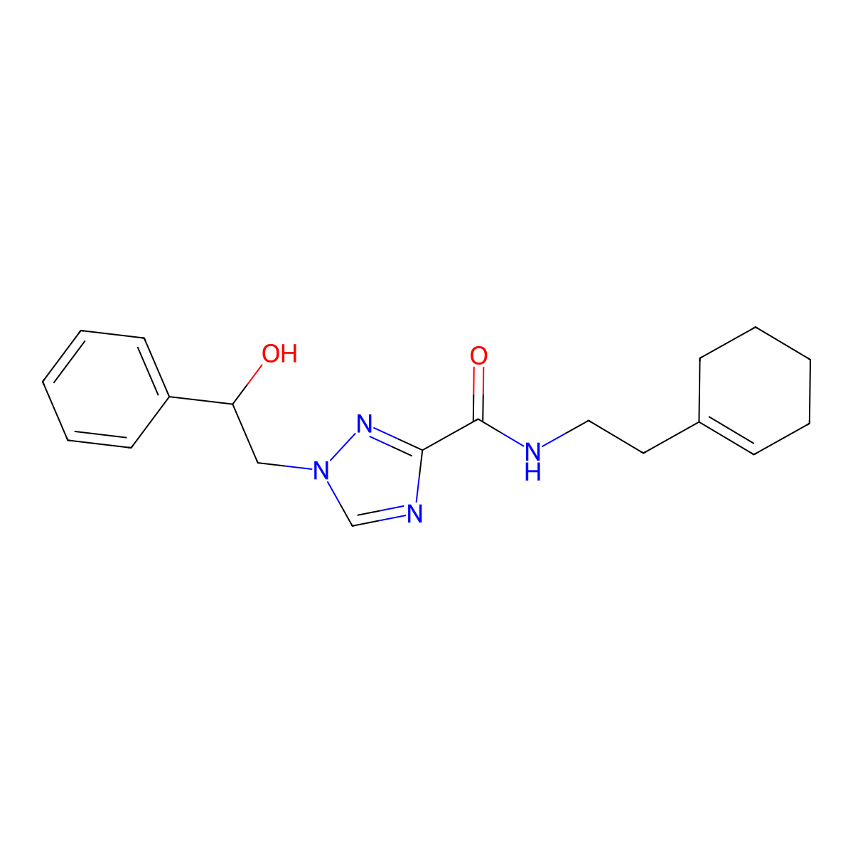 N-(2-cyclohex-1-en-1-ylethyl)-1-(2-hydroxy-2-phenylethyl)-1H-1,2,4-triazole-3-carboxamide molecular structure, CAS 2108814-48-6